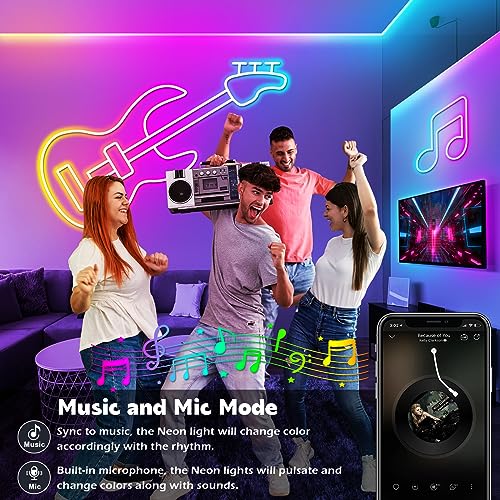 AILBTON 32.8Ft Neon Rope Lights,Flexible Led Rope Lights Control with App/Remote,Multiple Modes Music Sync Gaming RGB Led Neon Lights for Bedroom Outdoor - size: 32.8FT