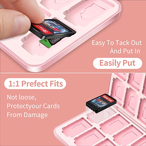 OLDZHU Cute Switch Case Holder Compatible with Nintendo Switch&Switch OLED, Pink Storage for 24 Game Cartridges and 24 Micro SD Cards - color: Cherry blossoms