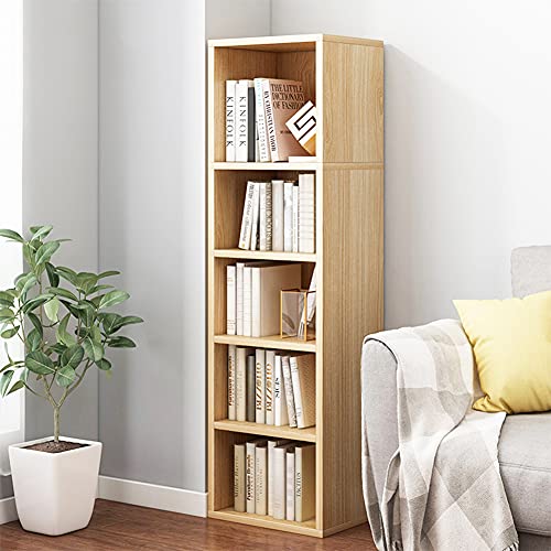 IOTXY Small Narrow Corner Bookcase - 47 Inches Tall Gap Freestanding Storage Cabinet, 5 Lattices Open Shelves Tower Rack, Cubes Bookshelf in Oak - color: Oak, size: 5-Cubes without Door