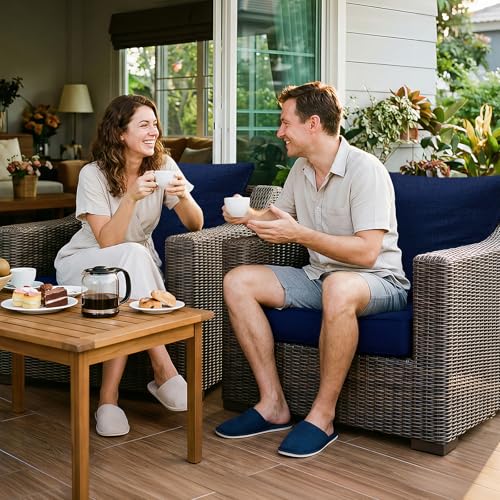 Fabuday Outdoor Chair Cushions Patio Furniture - 22 x 22 Inch Deep Seat & Back Pillow Rain-Proof Cover Removable Replacement with Ties for Wicker Sofa Couch Sunbrella Outside Blue - color: Blue, size: 22 x 22 Inch