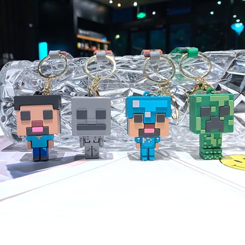 4 Pcs Pixel Keychains for Boys, Game Theme Pendant Keychains, Key ring Purse Backpack Key Accessories Wristlet