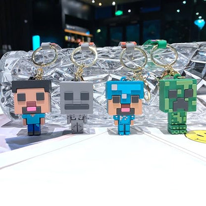4 Pcs Pixel Keychains for Boys, Game Theme Pendant Keychains, Key ring Purse Backpack Key Accessories Wristlet