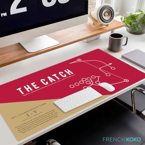 Large San Francisco Football Desk Mat 36" x 16.5" – XL Red and Gold Desk Pad Mat Featuring “The Catch” Play, Oversized Mouse Pad Protector, for Men, Teen Boys, Dad, Office - color: San Fran Football: The Catch, size: 16.5" x 36"