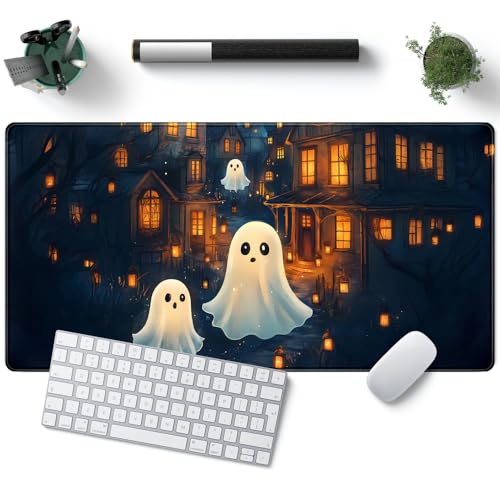 Cute Desk Mat Ghost Cartoon Mouse Pad Haunted House Style Desk Pad, Gaming Mouse Pad XXL Mouse Keyboard Pad Aesthetics Ai Desktop Mat Mouse Pads for Desk Computer Accessory Home Decor 31.5" X 15.7" - color: D-anime Ah Piao