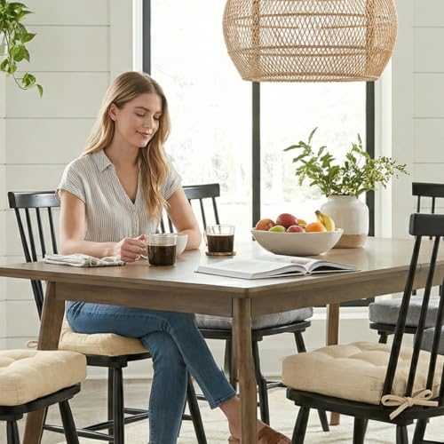 baibu Anti-Slip Dining Chair Cushions, Memory Foam Kitchen Chair Cushions, Dual-Layer Patented Design Seat Pads with Ties, 16.5 x 16.5 x 3.5in, Beige, 1PC - color: Beige, size: 1 Count (Pack of 1)