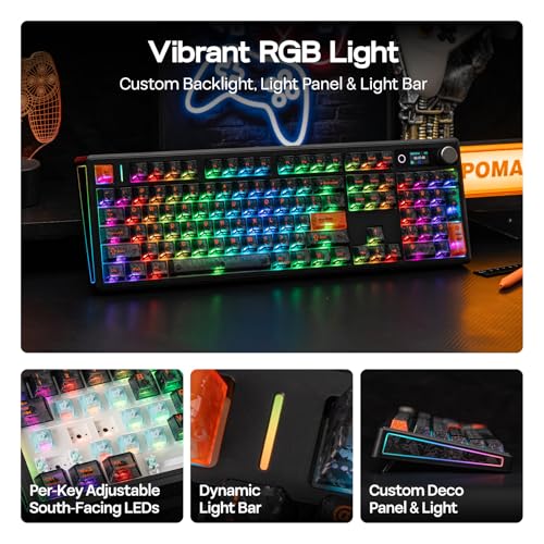 EPOMAKER TH108 V2 PRO Full Size Mechanical Keyboard with Screen&Knob, 10000mAh, BT/2.4Ghz, Mac Modifier PBT Keycap, Hot Swap, RGB, Gasket, Wireless Gaming Keyboard for Mac/PC (Black, Creamy Jade) - color: Black, size: Creamy Jade