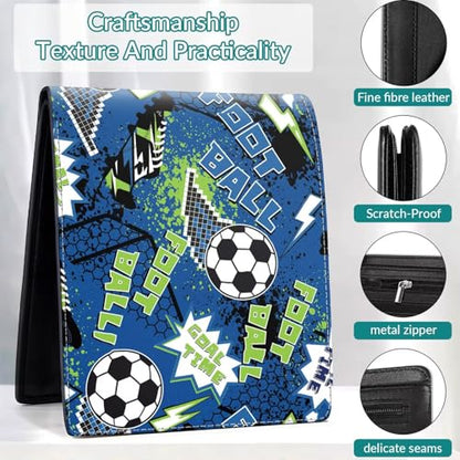 Wallet for Boys Soccer Leather Wallets Credit Id Card Cash Holder Black Rfid Blocking Zipper Cute Cool Funny Aesthetic Race Car Wallets With Coin Pocket Id Window Teen Wallets for Boys Teenager Wallet - color: ball-blue