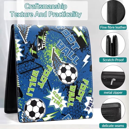 Wallet for Boys Soccer Leather Wallets Credit Id Card Cash Holder Black Rfid Blocking Zipper Cute Cool Funny Aesthetic Race Car Wallets With Coin Pocket Id Window Teen Wallets for Boys Teenager Wallet - color: ball-blue