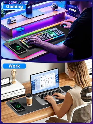 XL RGB Gaming Mouse Pad with 15W Magnetic Wireless Charging, 31.5'' x 11.8'' Extra Large LED Mousepad, 24 Lighting Effects Desk Mat with Non-Slip Rubber Base, Waterproof Ultra-Smooth Surface - color: RGB-31.5"x11.8"