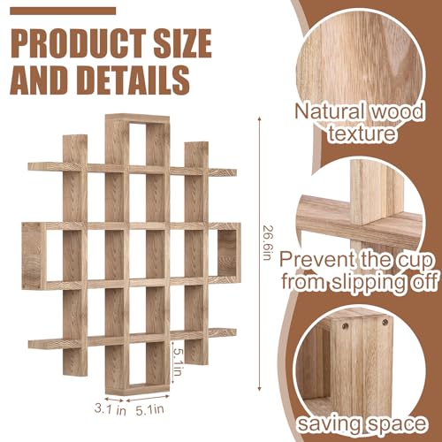 Suzile Oversize Coffee Mug Display Rack Wooden Display Shelves Rustic Wooden Floating Curio Shelf Travel Wall Mounted Coffee Mug Rack Holder Shadow Box Shelf(5.1x5.1x3in,Wood Color) - color: Wood Color