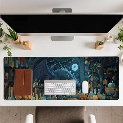 Black Mouse Pad Abstract Mysterious Library Mouse Pad 31.5x11.8 Inch Aesthetic Bookshelf Non-Slip Rubber Base Large Mousepad Stitched Edges Keyboard Mouse Mat Desk Pad for Office and Home - color: Fantasy Bookshelf