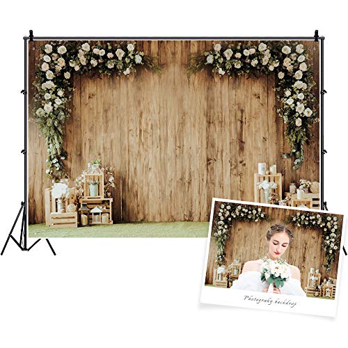 6.5x5ft Polyester Wedding Backdrop Rustic Floral Flower Wood Wall Backdrop Bridal Shower Reception Ceremony Photography Background Wedding Proposal Party Kids Birthday Party YouTube Photo Prop - size: 6.5x5ft-Polyester