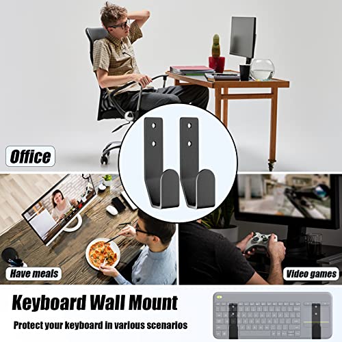 Keyboard Wall Mount Storage,Metal Wall Hanger Rack with Adhesive & Screw in, Universal for Gaming Mechanical Keyboards, for Devices Thickness < 2.5cm - color: Black Metal