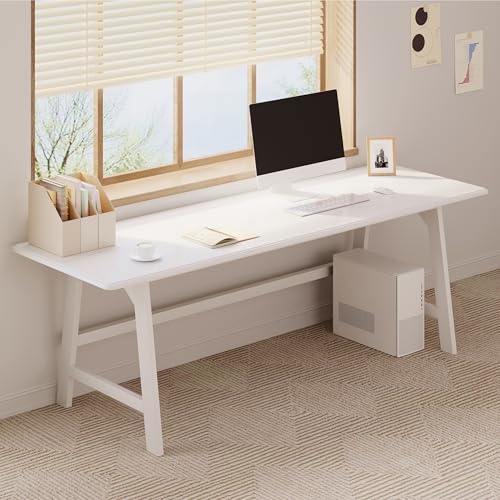 IOTXY Solid Wood Writing Table - 72" W x 24" D Minimalist Long Computer Desk for Home Office, Work, Study, Creativity, and PC Workstation, White - color: White, size: 72" W