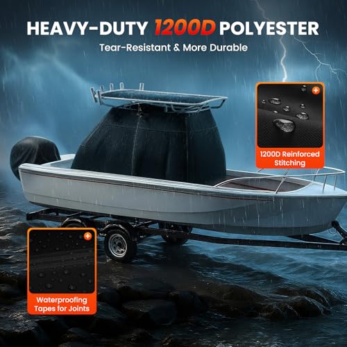1200D Heavy Duty Waterproof T-Top Boat Center Console Cover with Motor Cover, Thick Tear-Resistant Marine Grade Polyester for T-Top Boat Center Console and Helm, 70" L x 48" W x 72" H, Black - color: Black, size: 70" L x 48" W x 72" H