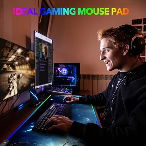 AIMSA RGB Gaming Mouse Pad XXL Large, Extended Glowing Led Light Up Cool Mouse pad Desk Pad Non-Slip Rubber Cute Mousepad Mat 35.4x15.8 Inch, Mysterious Glowing Butterfly - color: Mysterious Glowing Butterfly