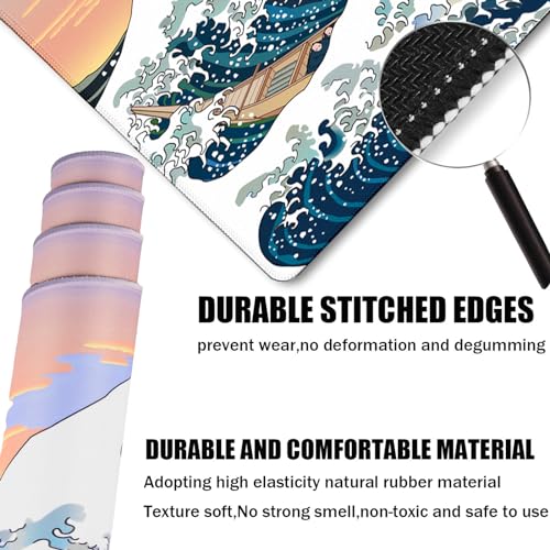 Japanese Large Mouse Pad, DeskMat Office Desk Pad, Extended Large MouseMat for PC, Stitched Edges Gamer Mousepad 31.5 X 15.7 Inch Long Mice Pad, Sunset Sea - color: Sunset Sea, size: 31.5" x 15.7"