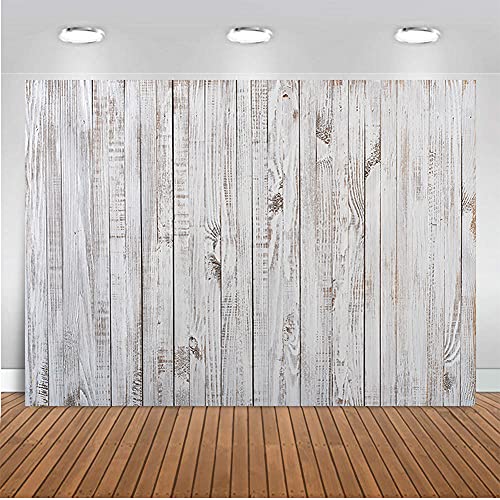CHAIYA 10X8FT Vintage Wood Backdrop Retro Rustic White Gray Wooden Floor Backdrops for Photography Kids Adult Photo Booth Video Shoot Studio Prop CY-163 - size: 10′x8′