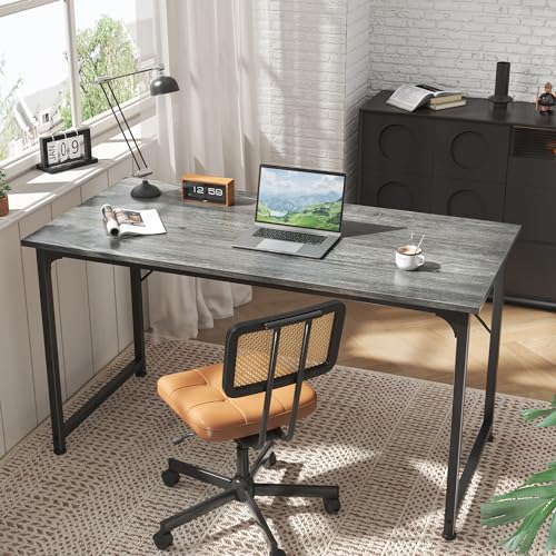 Huuger Computer Desk, 55 Inch Home Office Desk, Gaming Writing Work from Home Study Desk, Large Legroom, Sturdy Metal Frame, Modern Simple, Grey - color: Grey, size: 54inch