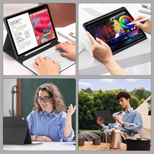 Case with Keyboard for iPad Air 11 Inch M4/M3/M2, Black | for iPad Air 5th/4th Generation 10.9 Inch, Magnetic Detachable Bluetooth Keyboard Cover with Pencil Holder, Auto Sleep/Wake - color: Black