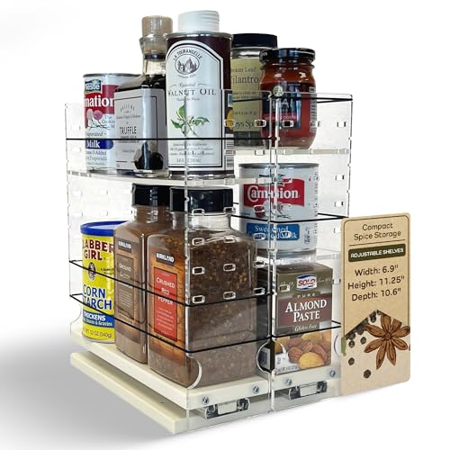 Vertical Spice Adjustable Spice Rack Drawer - Pull Out Cabinet Organizer - Kitchen and Pantry Organizers and Storage - Spice Caddy - 2 Drawers, 3 Upper Tier (6.9" W x 11.25" H x 10.6" D, Cream) - color: 2-3.25" Drawers, Adjustable Shelves