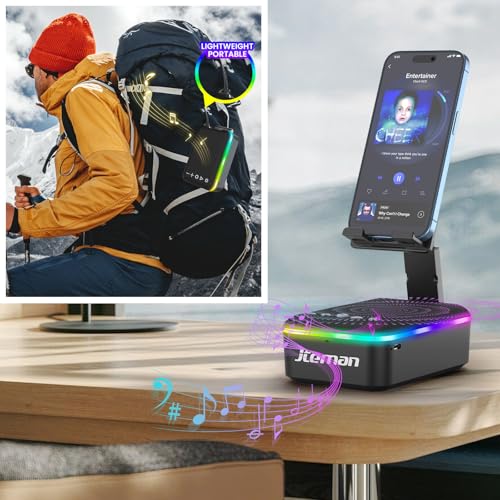 JTEMAN Gifts for Men Women,Cell Phone Stand with Bluetooth Speaker,LED Light,and Lanyard,Cool Tech Gadgets,Unique Birthday Gifts for Men Husband Mom Dad - color: Black