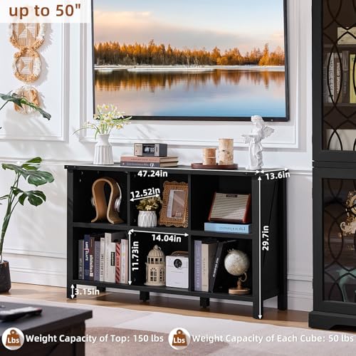 Joaxswe 6 Cube Bookcase, Farmhouse Wood Low Storage Organizer Book Shelf, Black 47" Horizontal Console Bookshelf with Legs, Hallway Book Case for Entryway, Display Cabinet for Living Room, Office - color: Black, size: 6 Cube (13.6"D x 47.24"W x 29.7"H)