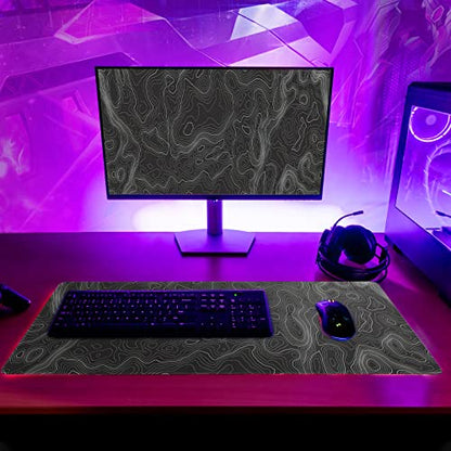 Topographic Contour Extended Big Mouse Pad Large,Gaming Mouse Pad Desk Pad,27.6x11.8 Inch Long Computer Keyboard Mouse Mat Mousepad with 3mm Non-Slip Base and Stitched Edge for Gaming and Office - color: Topographic Contour