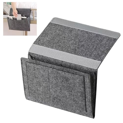 Bedside Caddy, 5 Pockets Felt Bedside Storage Organizer, Hanging Storage Organizer for Home Bedroom Living Room College Dorm Bed Water Bottles, Magazines, Phone, Glasses (Gray) - color: Gray