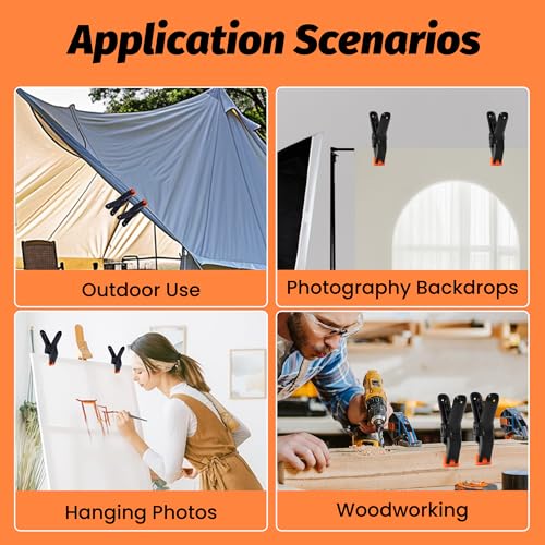 ECY Spring Clamps Heavy Duty 3.5 Inch 12 Pack - Plastic Rust Proof Clamps with Non-Slip Pads for Backdrop, Crafts, Woodworking, Photography | Multipurpose Holders for Tarps, Pool Covers & Gluing - size: 12 Pack,3.5inch