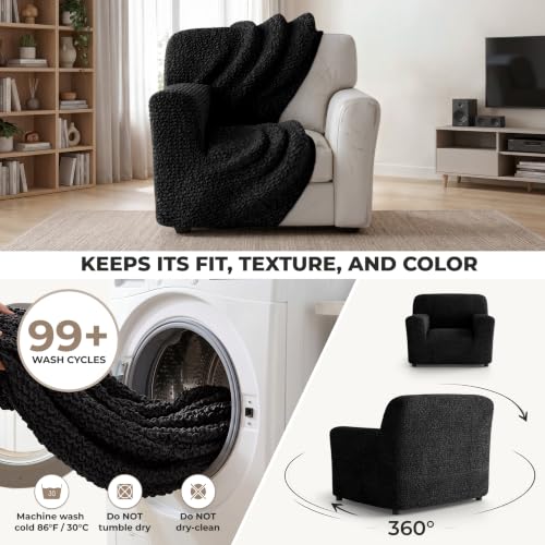 Premium Stretch Couch Covers for Sofa - Sofa Chair Cover Washable, Dogs & Pets Friendly - Elastic Polyester Loveseat Slipcovers - Non-Slip Love Seat Couch Covers - Black (21"-39" Wide) - color: Black, size: 21"-39" Wide