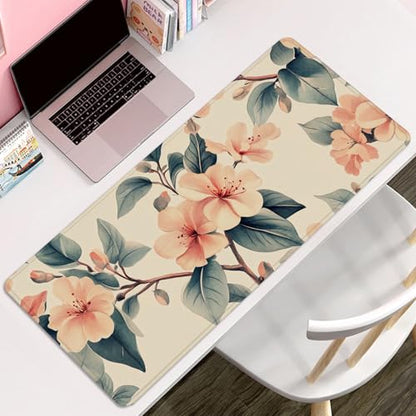 Flower Mouse Pad Desk Mat Peach Blossoms Large PC Mouse Pads(27.5X11.8 in) | Non-slip base, high-density smooth surface with no stuttering,Washable and colorfast,suitable for office, study, and gaming - color: peach blossom