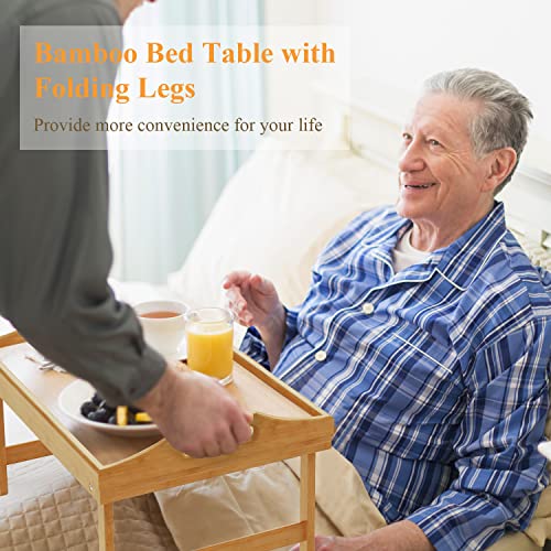 2 Pack Breakfast in Bed Tray for Eating, 16.92 x 12.6 Inch Bed Table Tray with Folding Legs & Handles, Bamboo Food Lap Trays Fits for Adult Kids Eating/TV/Surgery Recovery by Easoger. Set of 2 - color: 2-bamboo 2 Pack