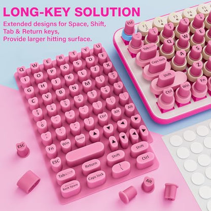 70PCS Universal Long Nails Keyboard Stickers, Self-Adhesive Raised Keyboard Bubbles, Keyboards Cap for Long Acrylic Nail, Silicone Heart Shaped Keyboards Cover for Women Girl Present - Hot Pink - color: 70PCS - Rose Red