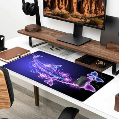 Gaming Mouse Pad, Large Mouse Pads for Women, Non-Slip Rubber Base Mousepad, Keyboard Mouse Mat, Desk Pad with Stitched Edges, 31.5x15.7inch, Glowing Butterfly - color: Glowing Butterfly, size: 31.5L x 15.7W inches