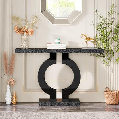 Tribesigns 43” Modern Console Table with O-Shaped Base, Entryway Sofa Table with Mirror Finish for Living Room, Hallway, Entrance (Black) - color: Black