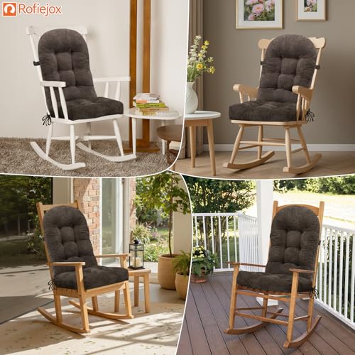 Rocking Chair Cushion - Chenille Fabric, High-Density Sponge, Durable Comfort Double-Sided Tufted Seat Pads with Ties, Chenille︱Dark Brown, 44x19x4 inch - color: Reversible | Dark Brown
