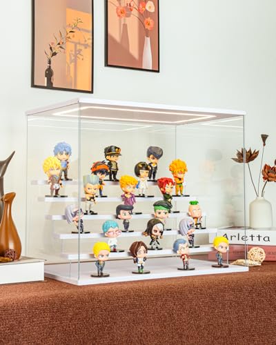 Clear Acrylic Display Case with Light , 6 Tier Display Box Stand Assembly Dustproof Protection Showcase for Collectibles Action Figures (White 6 Tier L 19.7*12.6*16.5in；50×32×42cm) - color: White with light, size: 6 Tier L 19.7*12.6*16.5in；50×32×42cm