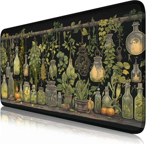 Witchy Botanical Green Plants Desk Mat Mouse Pad Large Gaming Mouse Pad Mystical Dark Cottagecore Mousepad Computer Laptop Keyboard and Mouse Mat, Desktop Protector Mat - color: A5- Witchy Plant