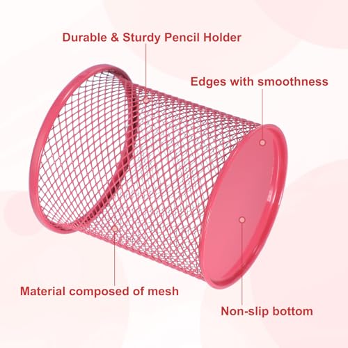 uxcell 2Pcs Mesh Pencil Holder, Metal Pen Cup Desk Organizer Makeup Brush Cup Holder for Home, Office, Classroom(Red) - color: Red