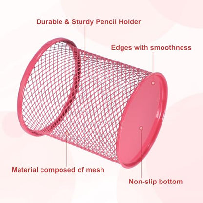 uxcell 2Pcs Mesh Pencil Holder, Metal Pen Cup Desk Organizer Makeup Brush Cup Holder for Home, Office, Classroom(Red) - color: Red