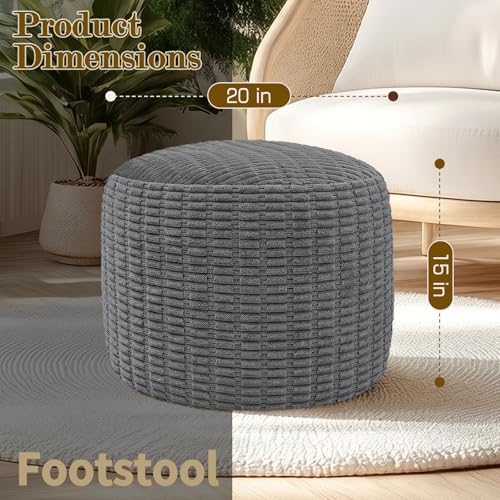 Round Corduroy Ottoman Foot Rest Pouf for Living Room Couch - Soft Plush Shredded Foam Filled Hassock Stool, Comfy Footstool for Adults (Charcoal - Chunky Corduroy, 20 INCH×15 INCH) - color: Charcoal - Chunky Corduroy, size: 20"D x 20"W x 15"H