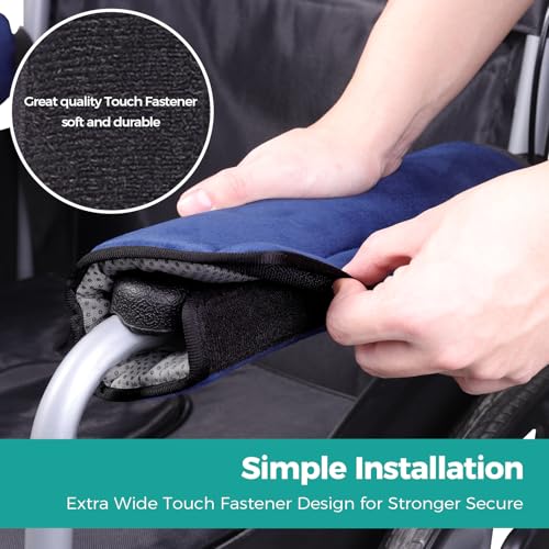 lefeke 2 Pack Wheelchair armrest Pads - Soft Velvet Foam armrest Covers for wheelchairs, Office Chairs and armchairs, etc., Effectively relieves arm Pressure and Prevents Soreness (Blue) - color: Blue