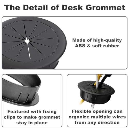2 Pack 2 Inch Flexible Desk Cable Grommet, Detachable Hole Cover Cord Organizer for Home Office Desktop Wiring Management -Black
