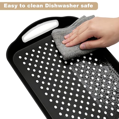 Non Slip Lap Trays with Handles, Set of 2 Food Trays for Eating on Couch, Dishwasher Safe Rectangular Serving Trays for Dinner, Breakfast & Snacks (Black) - color: Black