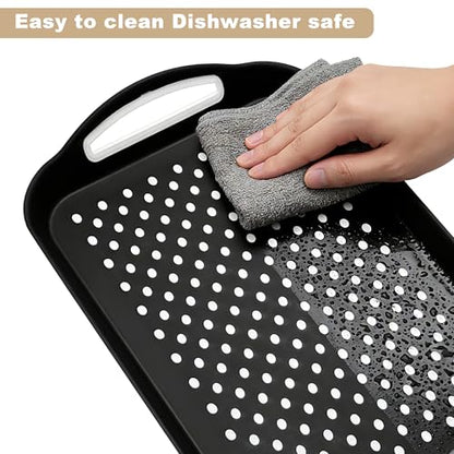 Non Slip Lap Trays with Handles, Set of 2 Food Trays for Eating on Couch, Dishwasher Safe Rectangular Serving Trays for Dinner, Breakfast & Snacks (Black) - color: Black
