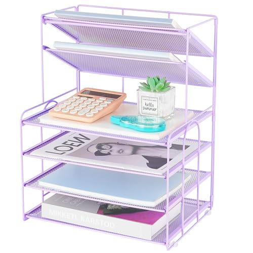OPNICE 6-Tier Letter Tray Paper Organizer, Desk Organizers and Accessories, Desktop File Organizer, Office Desk Accessories for Office Supplies(Purple) - color: Purple, size: 12.9" x 9" x 13.3"