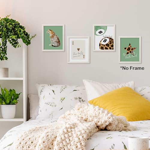 TLESKE Sage Green Preppy Cheetah Leopard Posters Prints Unframed 8x10 Set of 4, Sage Green Trendy Lucky 8 Balls Wall Art Prints Decor for Teen Girls Dorm Bedroom, Retro Cheetah Print Wall Pictures - color: sage green cheetah, size: 10L" x 8W"