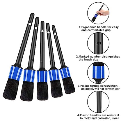 HMPLL 10pcs Detailing Brush Set, Multi-Purpose Car Detailing Brushes for Cleaning Car Interior, Exterior, Engine, Leather, Including 5 car Cleaning Brush, 3 Wire Brush, 2 Air Vent Brush,Blue - color: blue