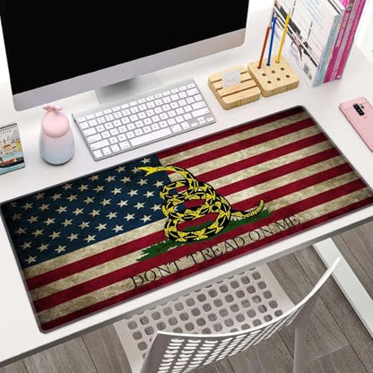Extended Gaming Mouse Pad Big, Don't Tread On Me American Us Flag Retro Long Mouse Pad Large, 31.5x11.8in Non-Slip Rubber Base Mousepad, Stitched Edges Keyboard Mouse Mat Desk Pad - color: Don't Tread on Me American Us Flag Retro